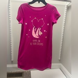 SO Fuchsia Nightgown with Sloth and Stars, size Large (10/12)